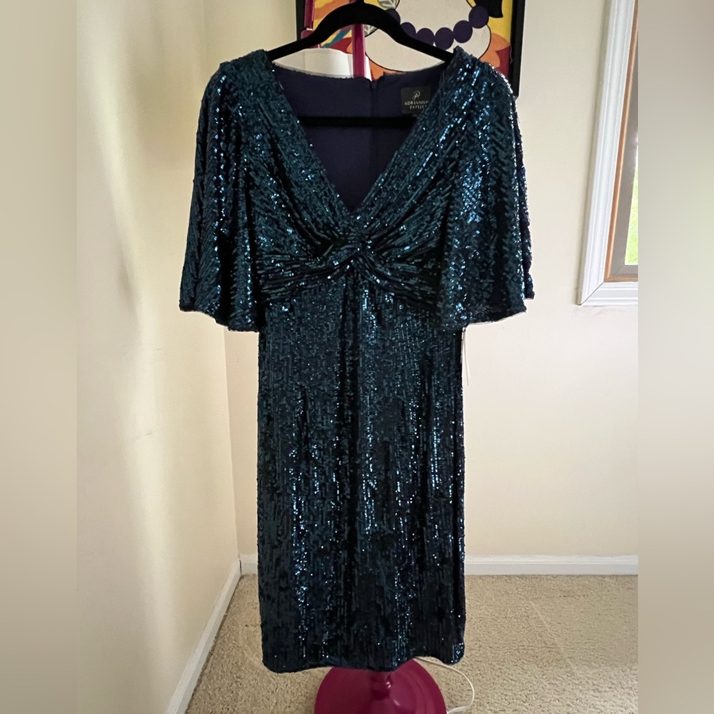 Adrianna Papell Black Flutter Sleeve Midi Gown